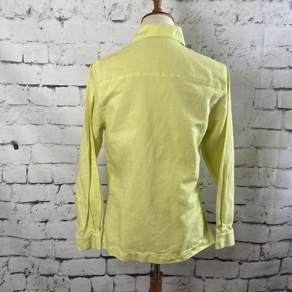 David N Linen Blend Collared Long Sleeve Button Down Shirt Neon Yellow Large P - Picture 3 of 11